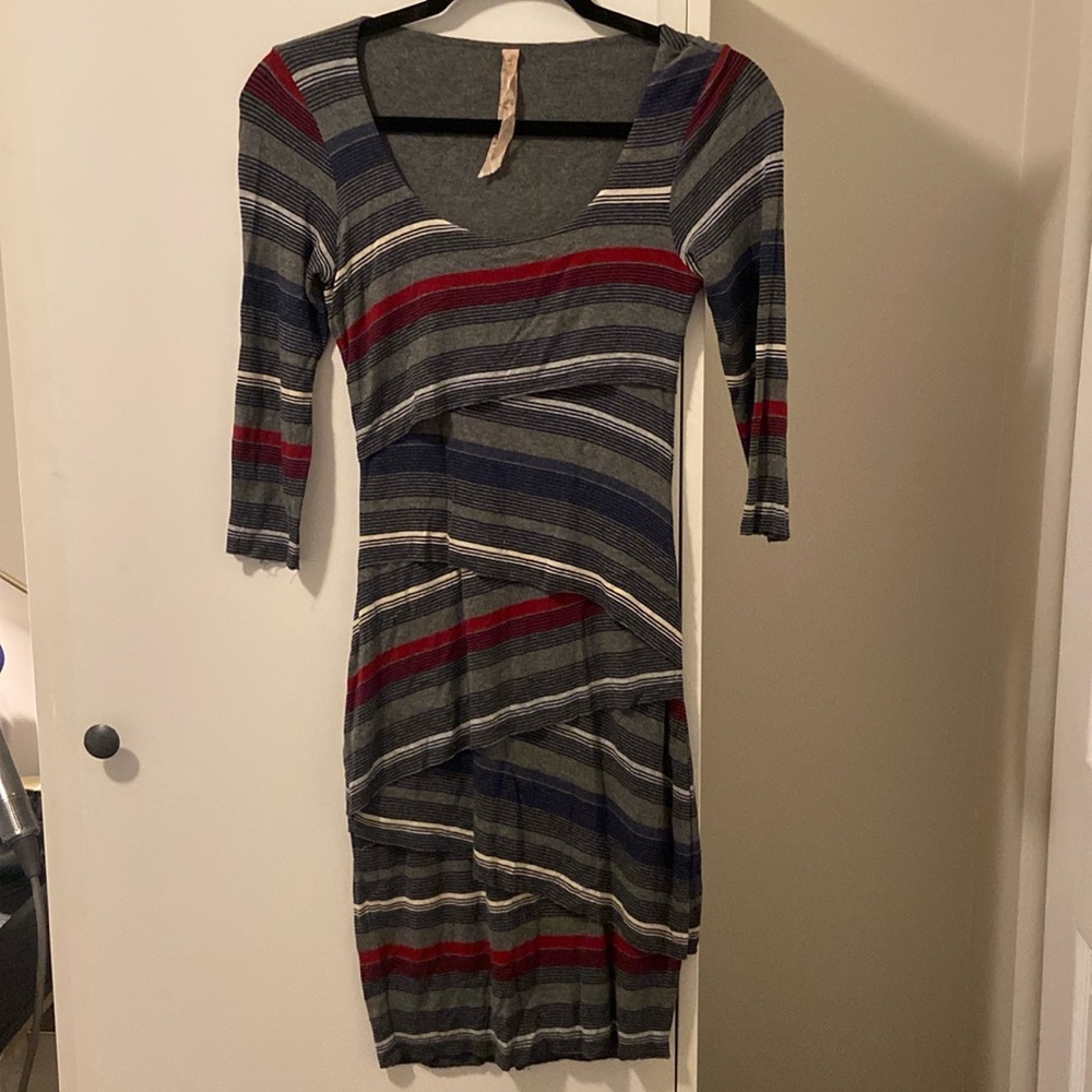 Anthropologie Bailey44 overlapping cotton dress in navy, burgundy, white, grey